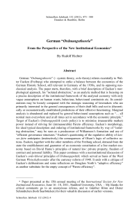 German „Ordnungstheorie". From the Perspective of the New Institutional Economics