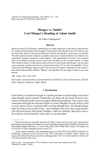 Menger vs. Smith? Carl Menger’s Reading of Adam Smith