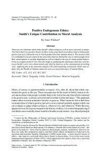 Positive Endogenous Ethics: Smith’s Unique Contribution to Moral Analysis