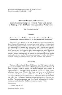 »Absolute freedom and wildness«: Zum Zusammenhang von Freiheit, Natur und Kultur in Walking, or the Wild und Thoreaus späten Naturessays
