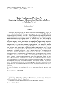 “Being Poor Because of No Money”: Examining the Impact of International Remittance Inflows on Reducing Poverty