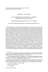 Ein Pilotprojekt zum digitalen Edieren frühneuzeitlicher Quellen