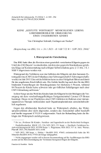 Keine „gestufte Wertigkeit“ menschlichen Lebens: Lebensbedrohliche Erkrankung eines ungeborenen Kindes