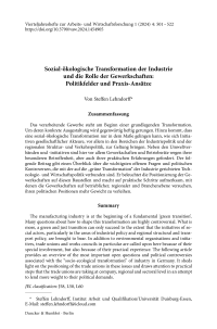 Sozial-ökologische Transformation der Industrie und die Rolle der Gewerkschaften: Politikfelder und Praxis-Ansätze