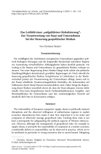 Das Leitbild einer „aufgeklärten Globalisierung“: Zur Verantwortung von Staat und Unternehmen bei der Steuerung geopolitischer Risiken