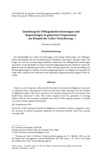 Quotelung bei Obliegenheitsverletzungen und Regressfragen in gelayerten Programmen – am Beispiel der Cyber-Versicherung –