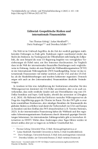 Editorial: Geopolitische Risiken und internationale Finanzmärkte
