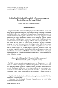 Soziale Ungleichheit, differenzielle Lebenserwartung und die Absicherung der Langlebigkeit