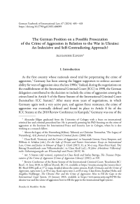 The German Position on a Possible Prosecution of the Crime of Aggression in Relation to the War in Ukraine: An Indecisive and Self-Contradicting Approach?
