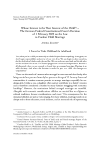 Whose Interest is the ‘Best Interest of the Child’? – The German Federal Constitutional Court’s Decision of 1 February 2023 on the Law to Combat Child Marriage