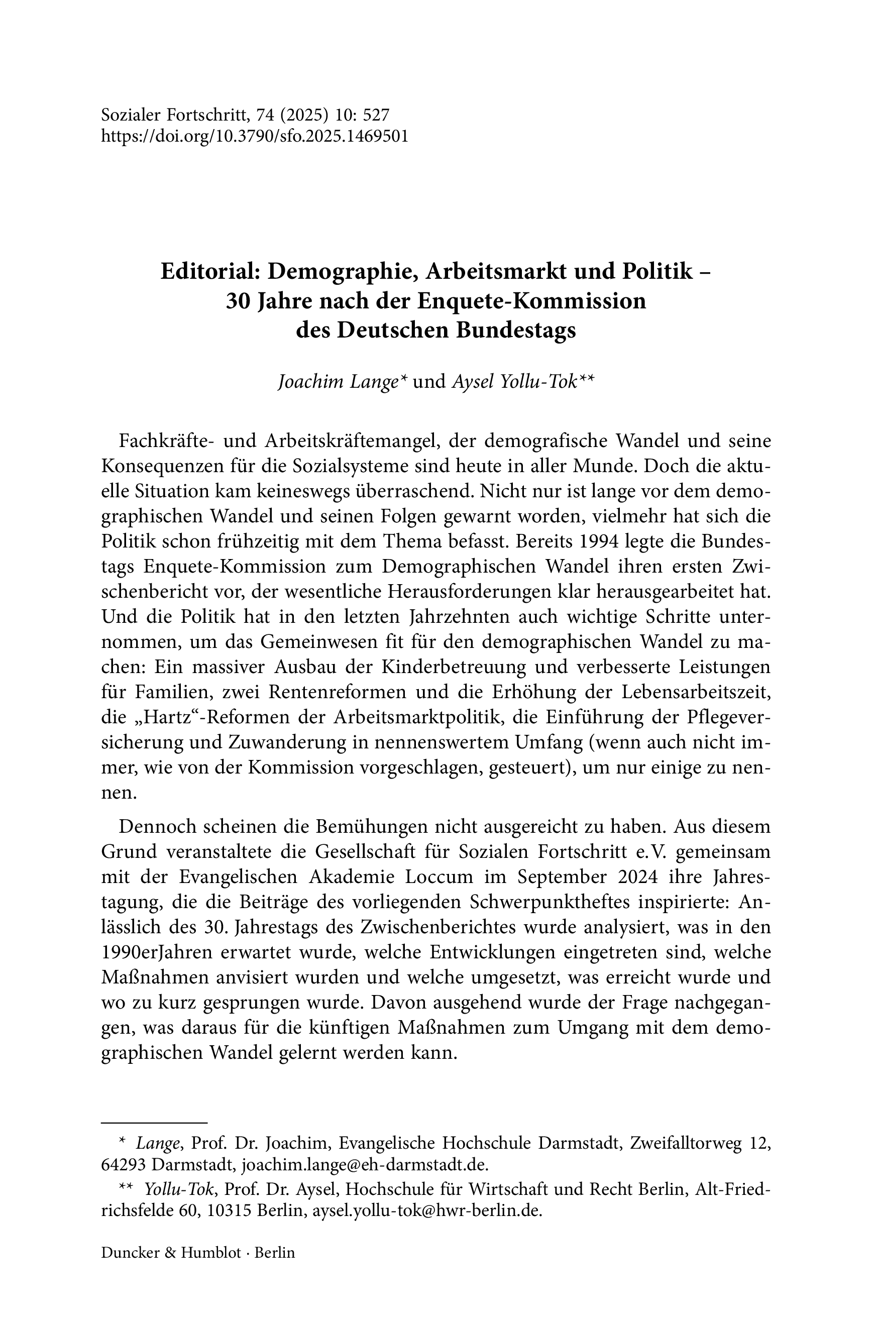 Editorial: Demographie, Arbeitsmarkt und Politik – 30 Jahre nach der Enquete-Kommission des Deutschen Bundestags
