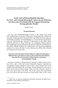 Sozial- und Arbeitsmarktpolitik angesichts des Fach- und Arbeitskräftemangels: Lehren aus den Reformen seit dem ersten Zwischenbericht der Enquete-Kommission Demographischer Wandel