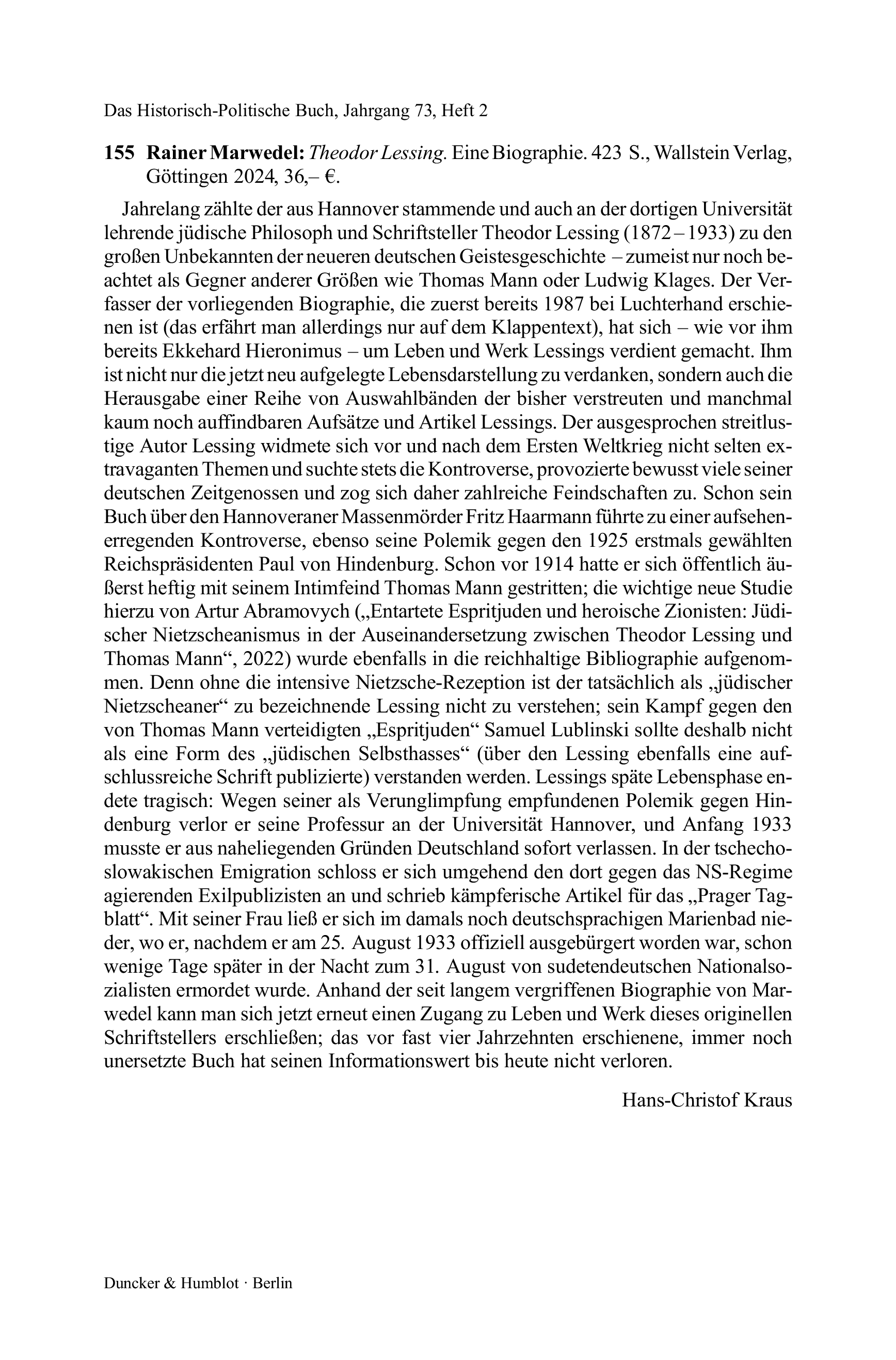Rainer Marwedel: Theodor Lessing. Eine Biographie.