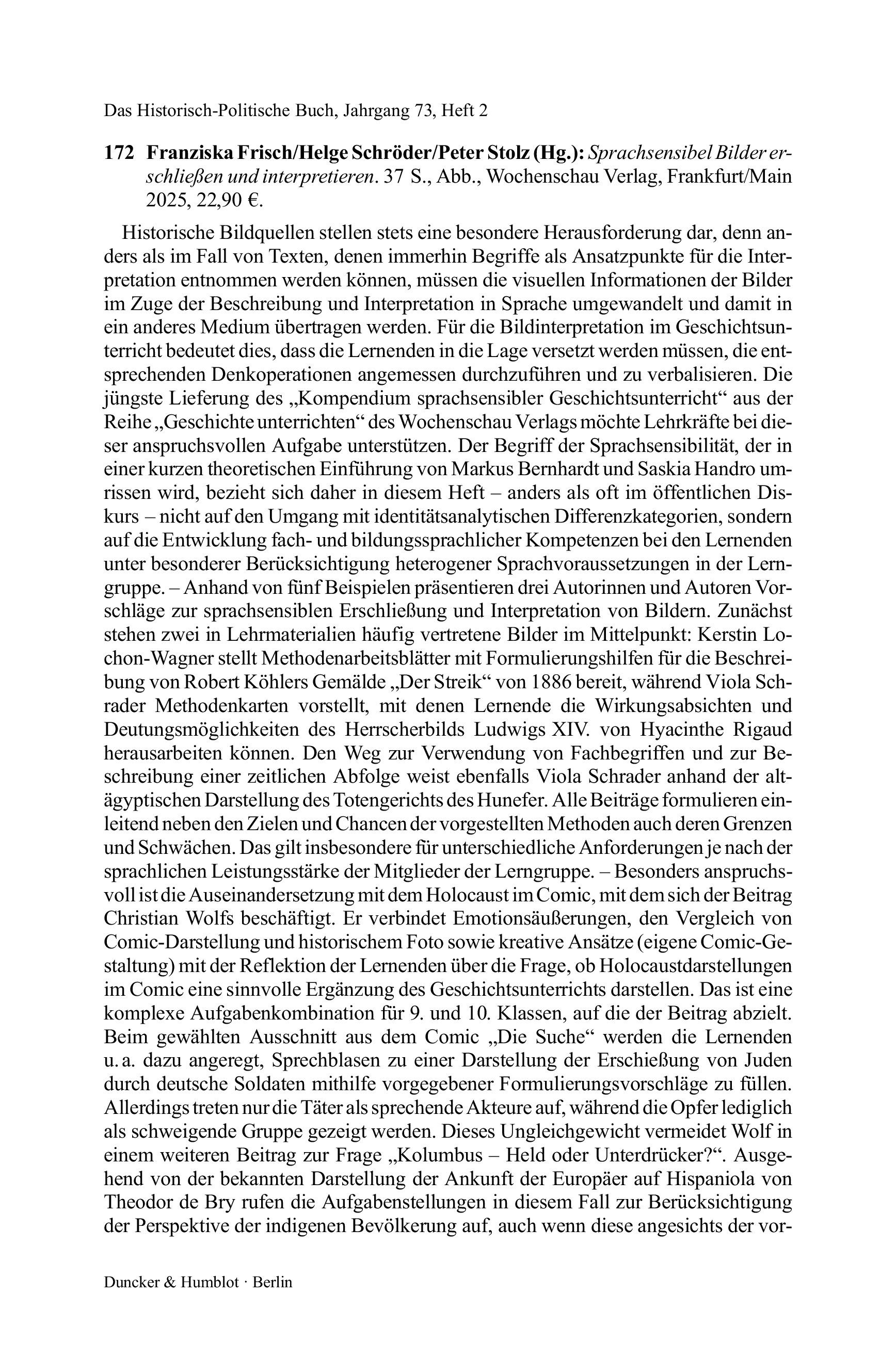 Franziska Frisch/Helge Schröder/Peter Stolz (Hg.): Sprachsensibel Bilder erschließen und interpretieren.