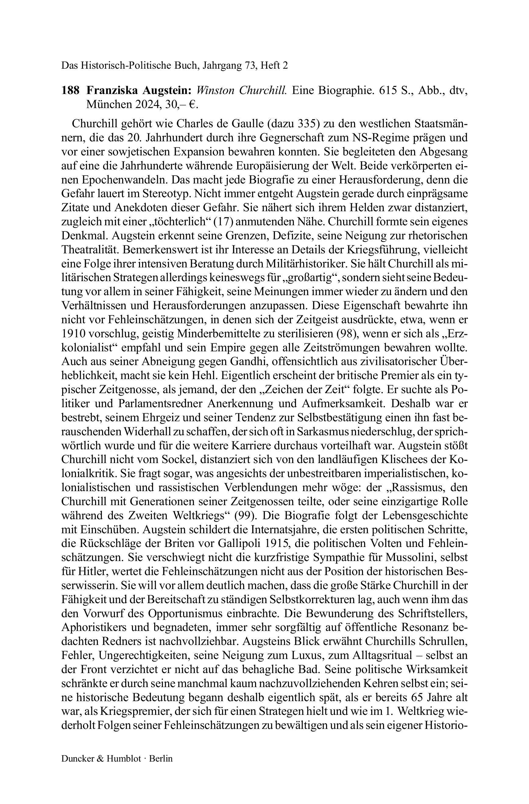 Franziska Augstein: Winston Churchill. Eine Biographie.