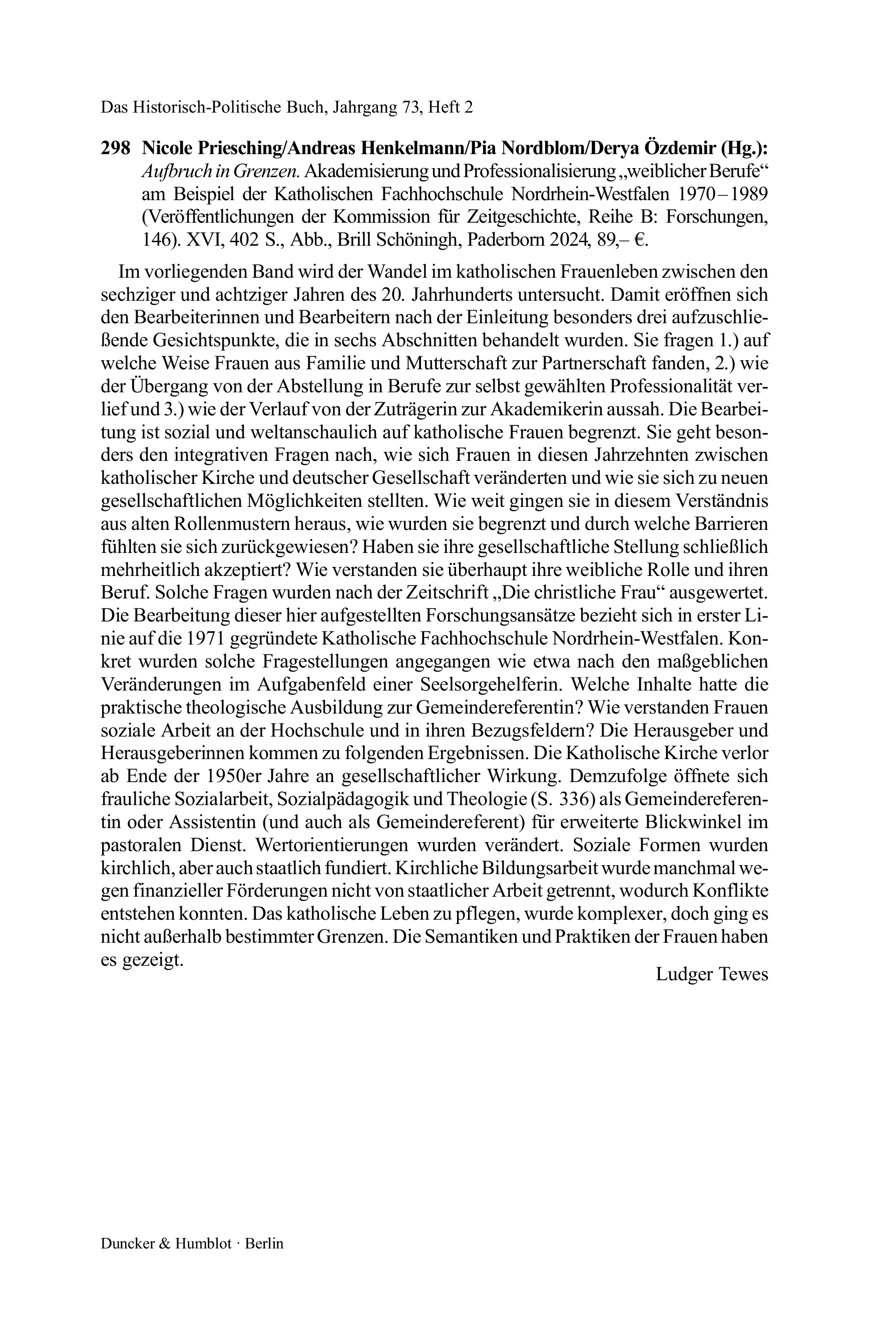 Nicole Priesching/Andreas Henkelmann/Pia Nordblom/Derya Özdemir (Hg.): Aufbruch in Grenzen. Akademisierung und Professionalisierung „weiblicher Berufe“ am Beispiel der Katholischen Fachhochschule Nordrhein-Westfalen 1970 – 1989 (Veröffentlichungen der Kom