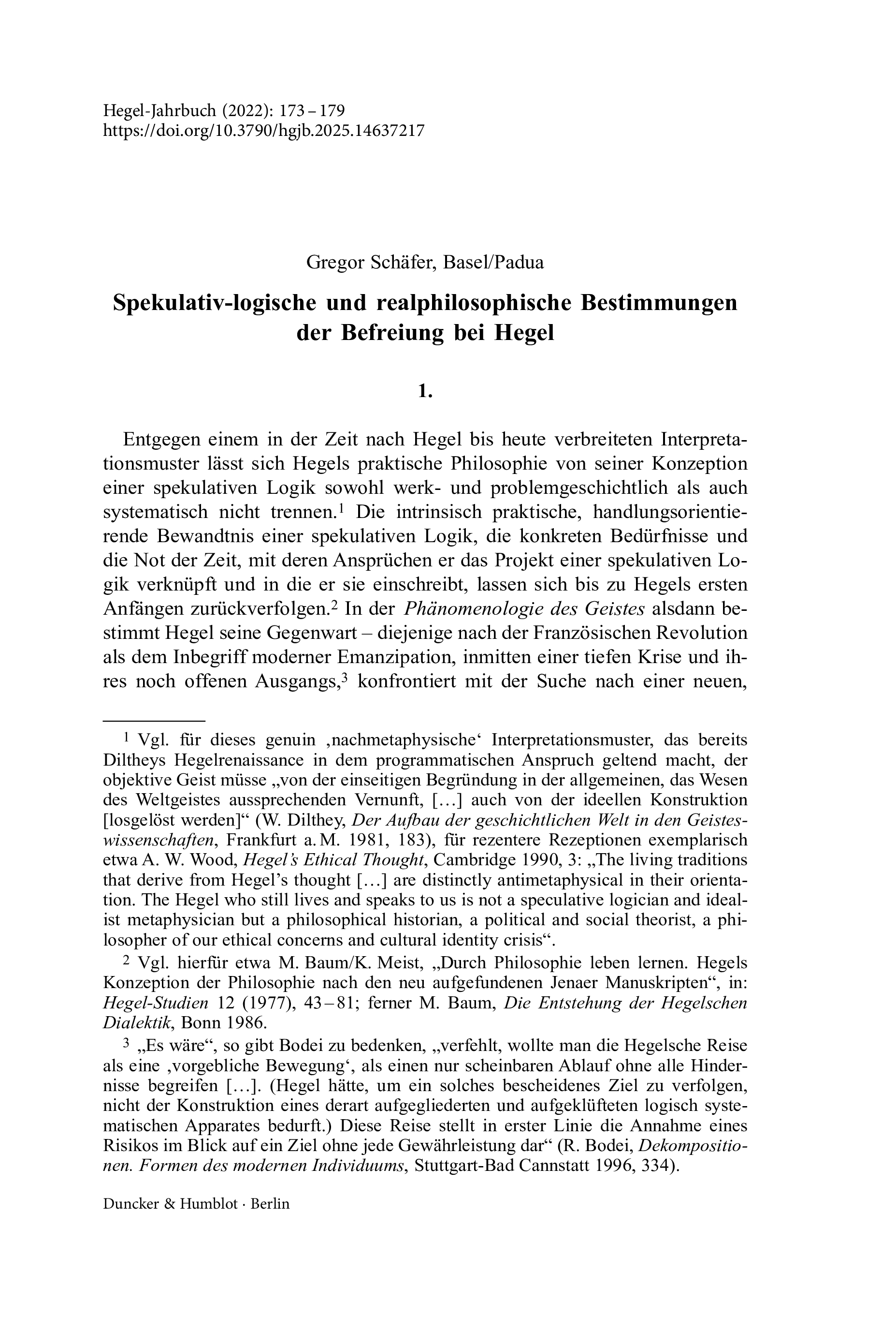 Spekulativ-logische und realphilosophische Bestimmungen der Befreiung bei Hegel