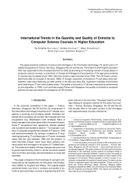 International Trends in the Quantity and Quality of Entrants to Computer Science Courses in Higher Education