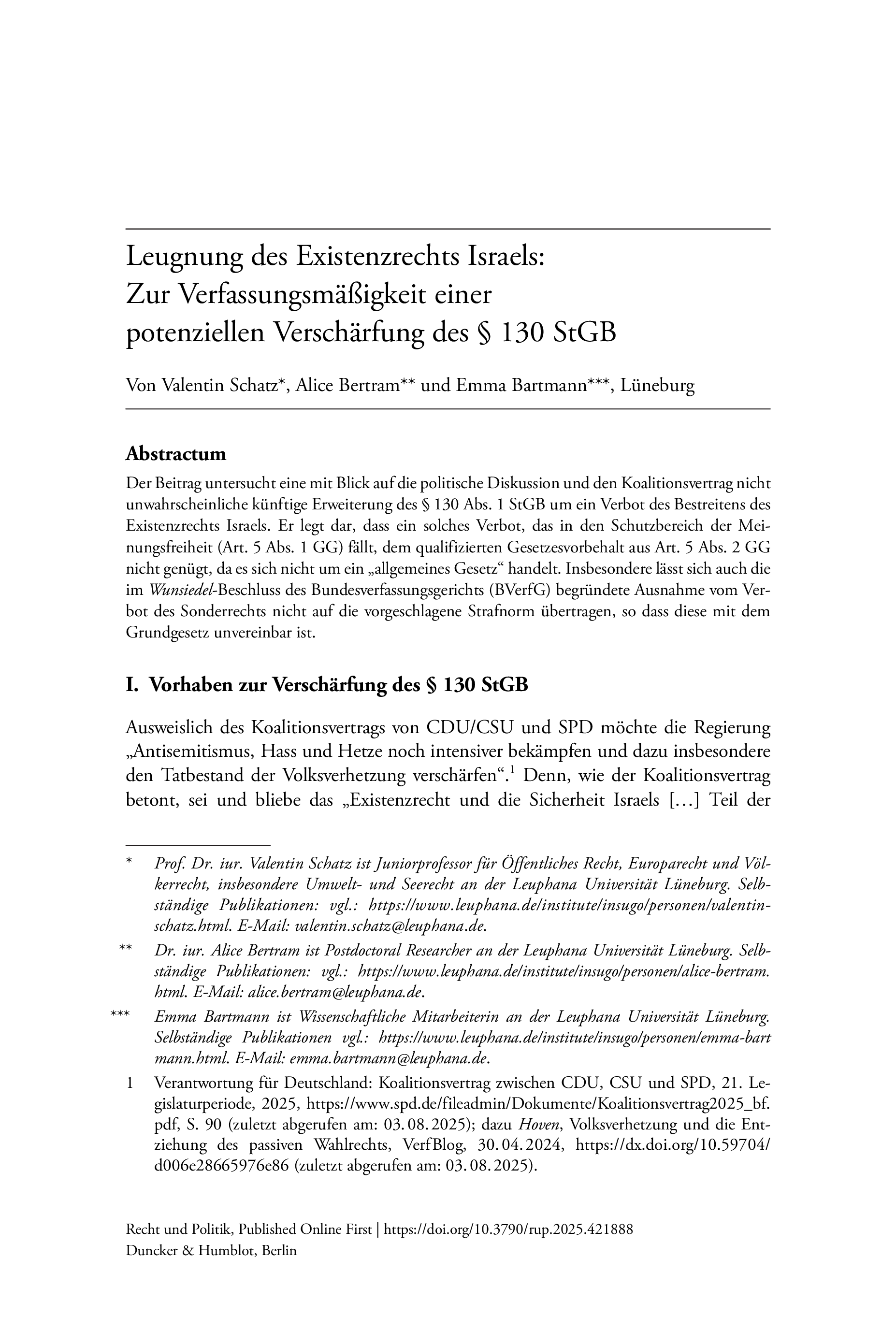 Leugnung des Existenzrechts Israels: Zur Verfassungsmäßigkeit einer potenziellen Verschärfung des § 130 StGB