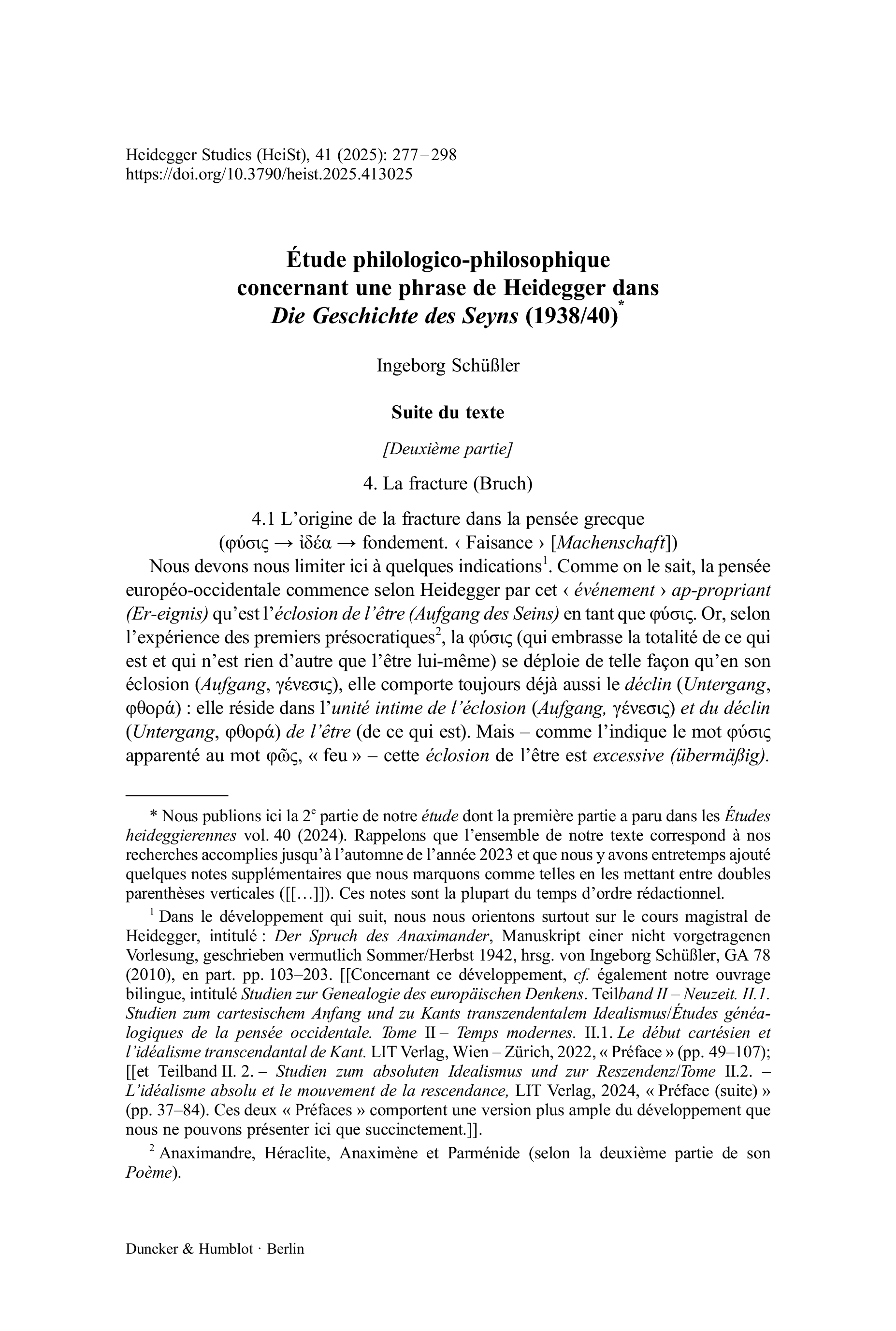 Étude philologico-philosophique concernant une phrase de Heidegger dans Die Geschichte des Seyns (1938/40)