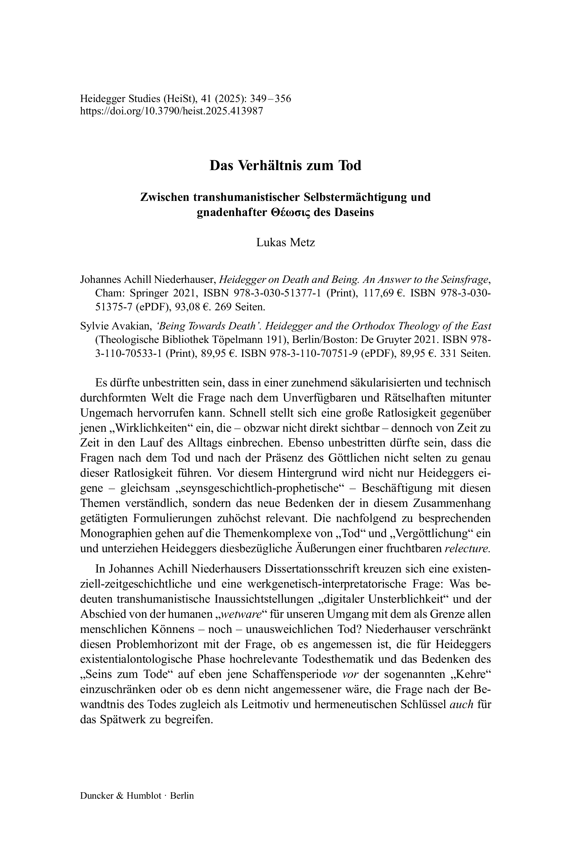 Das Verhältnis zum Tod