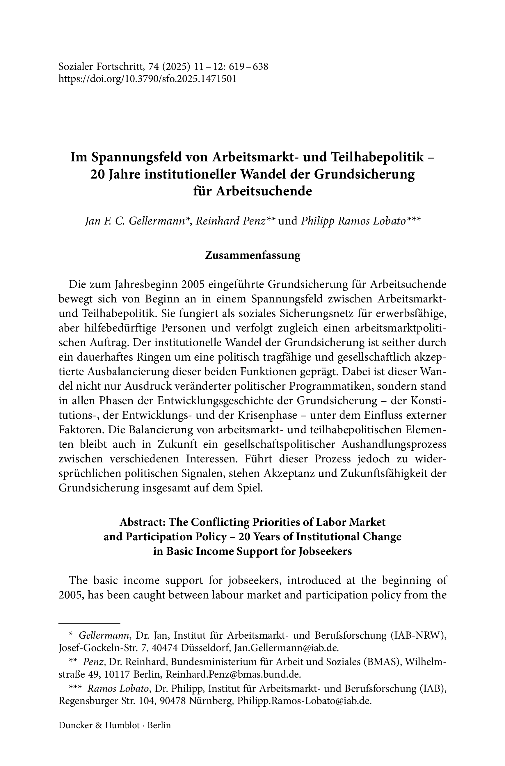 Im Spannungsfeld von Arbeitsmarkt- und Teilhabepolitik – 20 Jahre institutioneller Wandel der Grundsicherung für Arbeitsuchende
