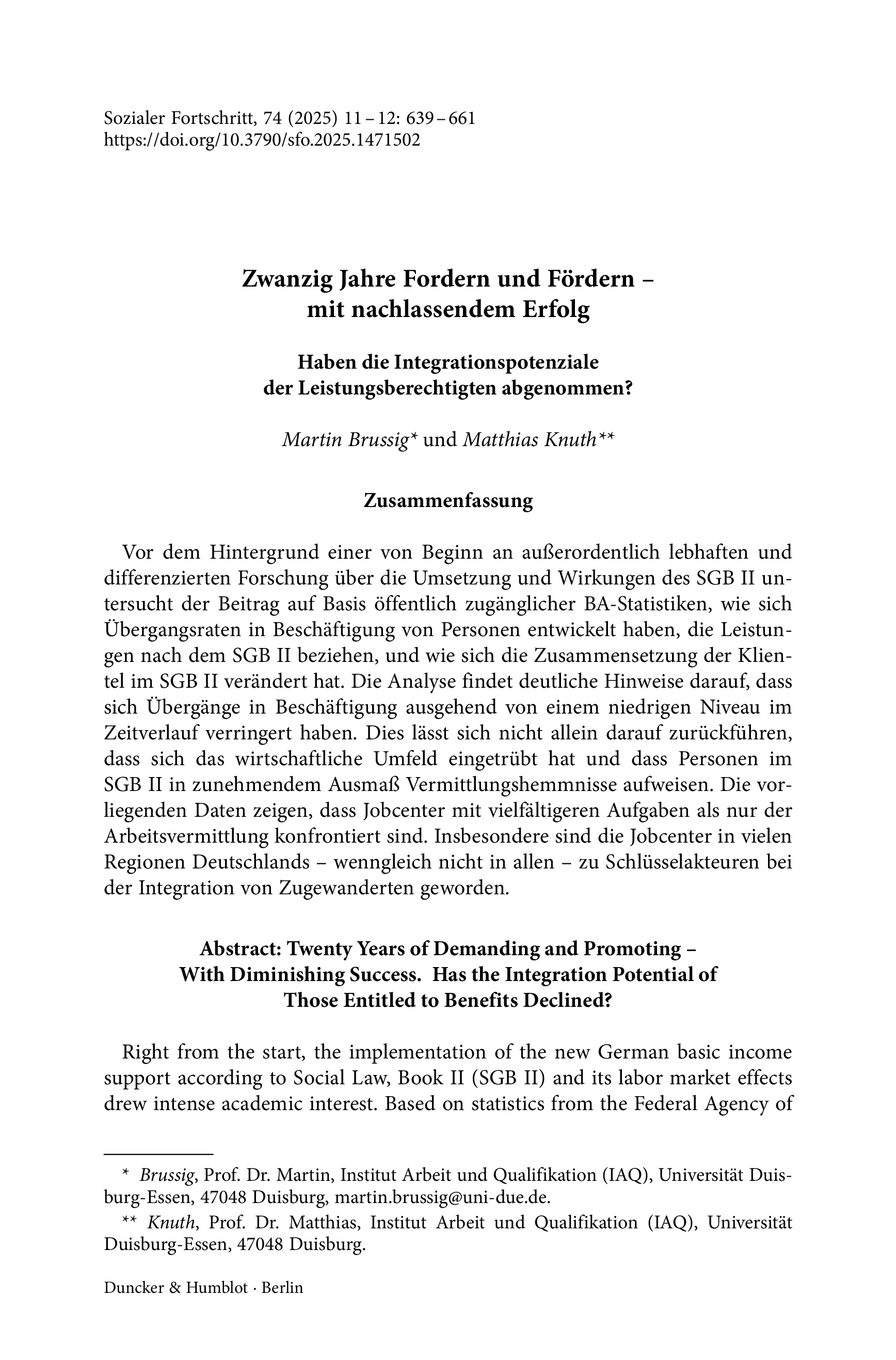 Zwanzig Jahre Fordern und Fördern – mit nachlassendem Erfolg