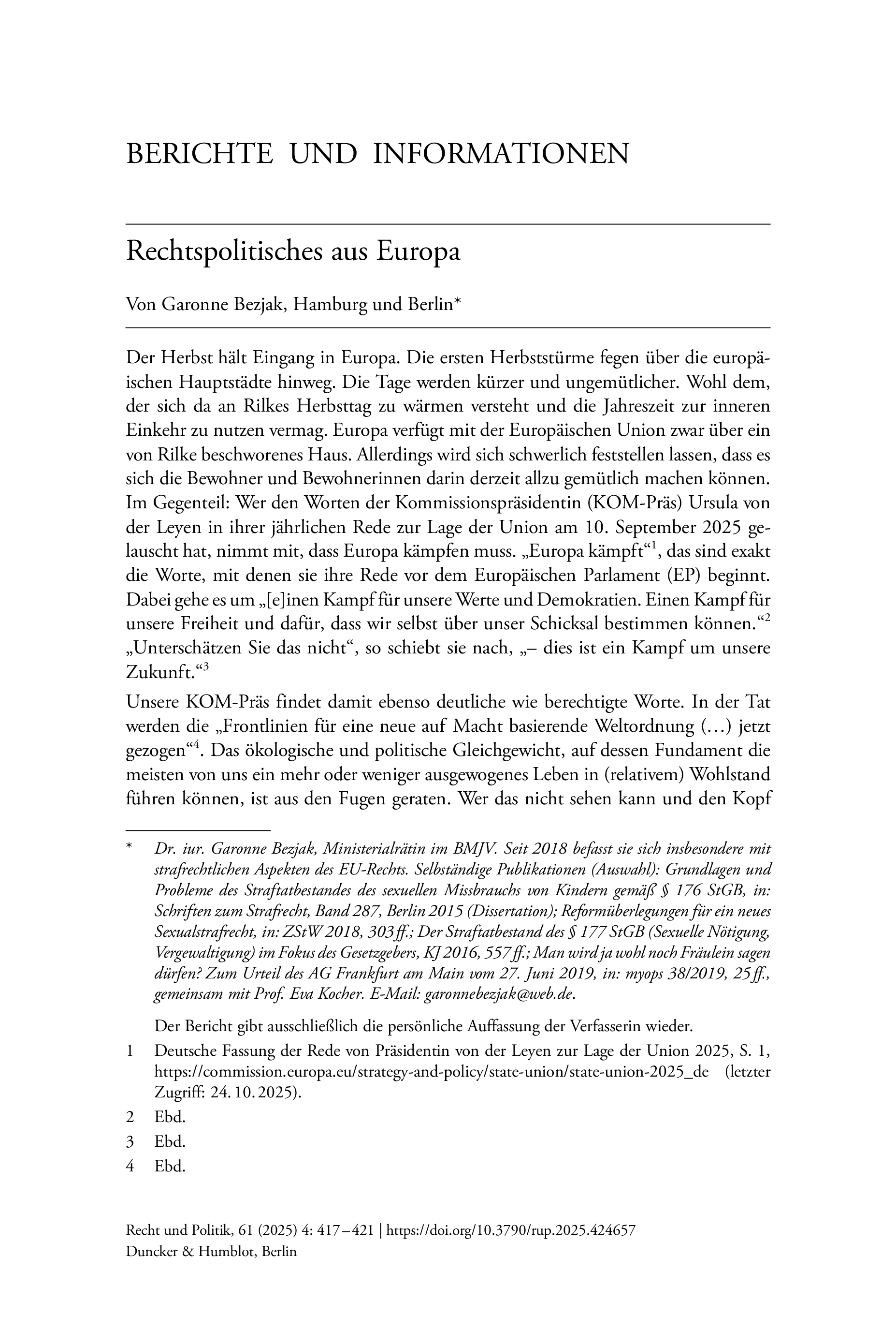 Rechtspolitisches aus Europa