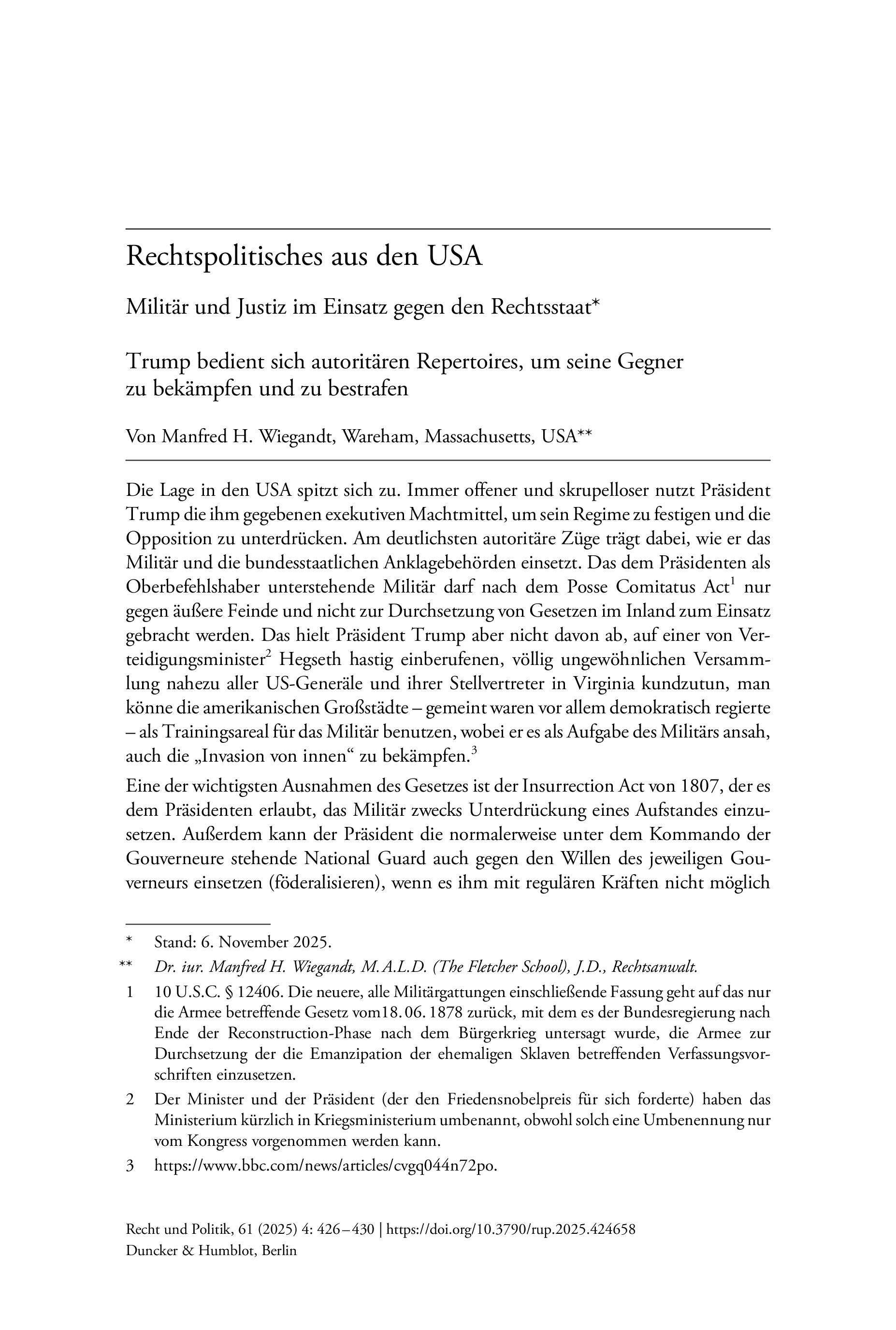 Rechtspolitisches aus den USA