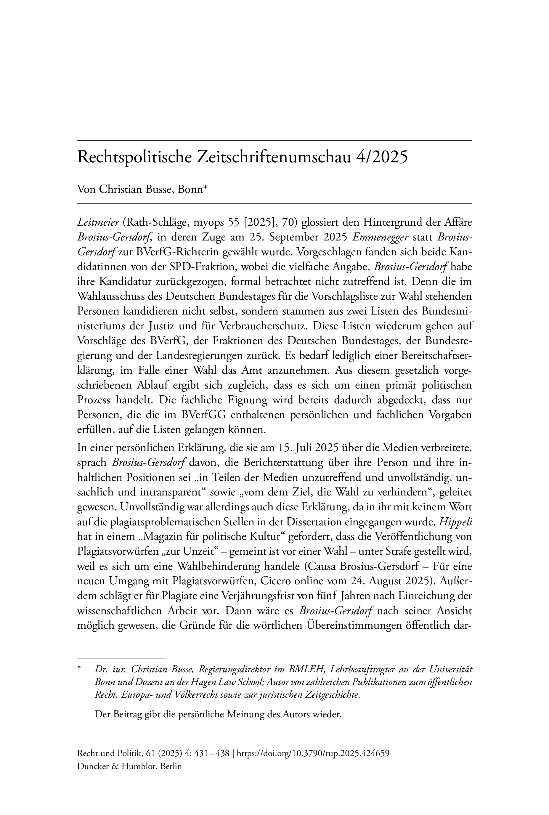Rechtspolitische Zeitschriftenumschau 4/2025