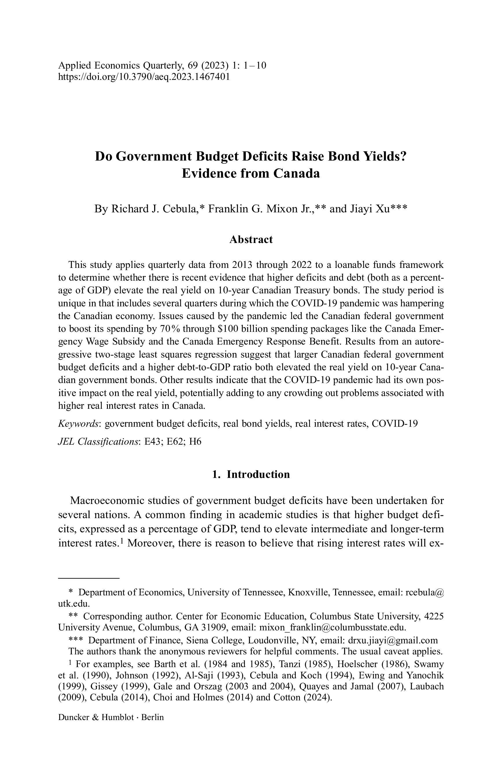 Do Government Budget Deficits Raise Bond Yields? Evidence from Canada