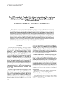 The “IT Productivity Paradox” Revisited: International Comparisons of Information Technology, Work Organisation and Productivity in Service Industries