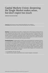 Capital Markets Union: deepening the Single Market makes sense, but don"t expect too much
