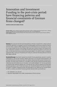 Innovation and Investment Funding in the post-crisis period: have financing patterns and financial constraints of German firms changed?