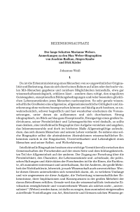 Der lange Schatten Marianne Webers. Anmerkungen zu den Max Weber-Biographien von Joachim Radkau, Jürgen Kaube und Dirk Käsler