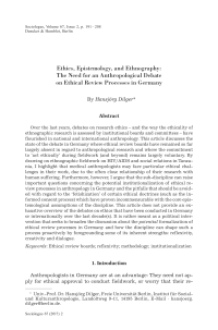 Ethics, Epistemology and Ethnography: The Need for an Anthropological Debate on Ethical Review Processes in Germany