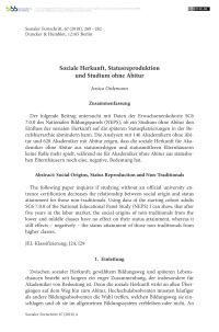Soziale Herkunft, Statusreproduktion und Studium ohne Abitur