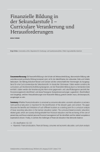 Finanzielle Bildung in der Sekundarstufe I – Curriculare Verankerung und Herausforderungen