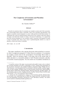 The Complexity of Economies and Pluralism in Economics