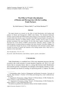 The Effect of Trade Liberalization of Bosnia and Herzegovina with the Leading Trade Partners