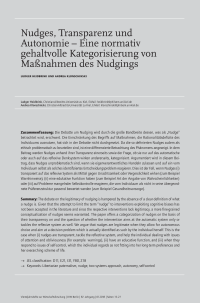 Nudges, Transparenz und Autonomie – Eine normativ gehaltvolle Kategorisierung von Maßnahmen des Nudgings