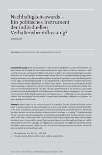 Nachhaltigkeitsawards – Ein politisches Instrument der individuellen Verhaltensbeeinflussung?