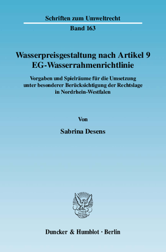 Wasserpreisgestaltung nach Artikel 9 EG-Wasserrahmenrichtlinie Wasserpreisgestaltung nach Artikel 9 EG-Wasserrahmenrichtlinie