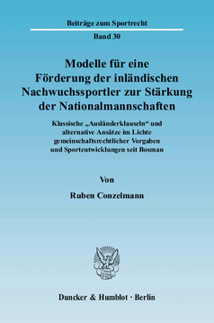 Modelle für eine Förderung der inländischen Nachwuchssportler zur Stärkung der Nationalmannschaften Modelle für eine Förderung der inländischen Nachwuchssportler zur Stärkung der Nationalmannschaften