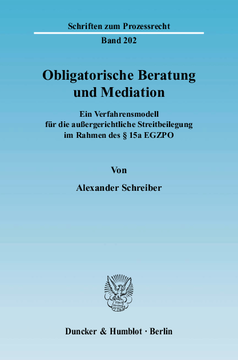 Obligatorische Beratung und Mediation Obligatorische Beratung und Mediation