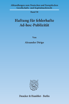 Haftung für fehlerhafte Ad-hoc-Publizität Haftung für fehlerhafte Ad-hoc-Publizität