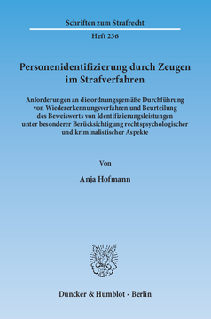 Personenidentifizierung durch Zeugen im Strafverfahren Personenidentifizierung durch Zeugen im Strafverfahren