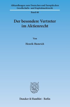 Der besondere Vertreter im Aktienrecht Der besondere Vertreter im Aktienrecht