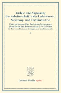 Auslese und Anpassung der Arbeiterschaft in der Lederwaren-, Steinzeug- und Textilindustrie