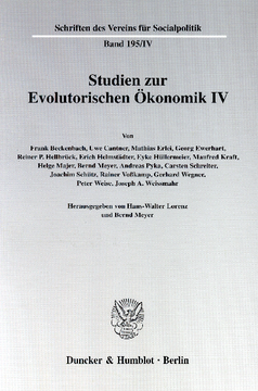 Studien zur Evolutorischen Ökonomik IV Studien zur Evolutorischen Ökonomik IV